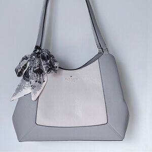 NWT Kate Spade Lena Large Triple Compartment Shoulder Bag Grey/Silver KH439